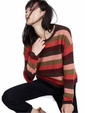 Madewell Chelsea Pocket Pullover Sweater in Sweet Dahlia Multi-Stripe Med. #2156
